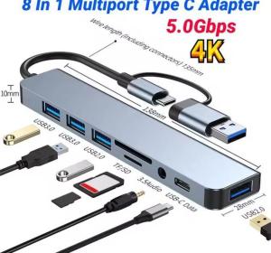 8 in1 USB Type C Hub Multi Port Adapter Splitter Dock Station